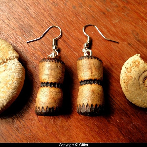 Boucles d'oreille ethnique bois