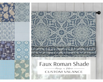 Faux (Fake) Roman Shade Valance | custom size width and length | 8 fabric options | staple free construction