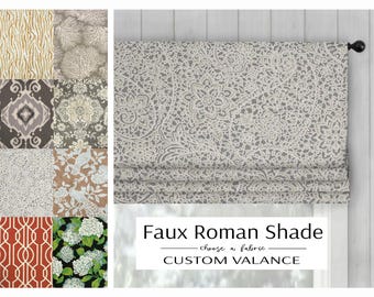 Faux (Fake) Roman Shade Valance | custom size width and length | 8 fabric options | staple free construction