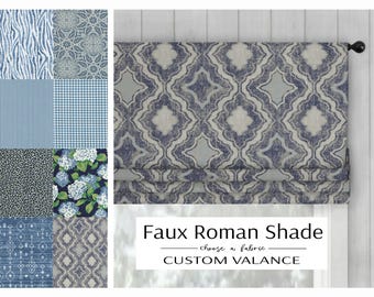 Faux (Fake) Roman Shade Valance | custom size width and length | 8 fabric options | staple free construction