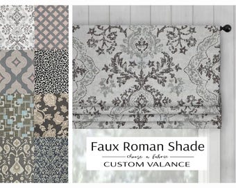 Faux (Fake) Roman Shade Valance | custom size width and length | 8 fabric options | staple free construction