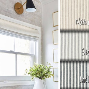 Roman Shades | Railroad Stripe | Custom Made | 3 Colors | Choice of Lining and Mount | Installation Hardware Included | Easy Install