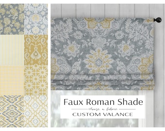 Faux (Fake) Roman Shade Valance | custom size width and length | 8 fabric options | staple free construction