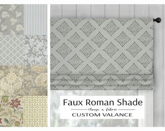Faux (Fake) Roman Shade Valance | custom size width and length | 8 fabric options | staple free construction