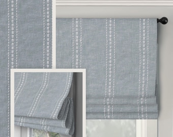 Farmhouse Stripe Daylily Faux (Fake) Roman Shade Valance, custom size width and length. Staple free construction. Free shipping