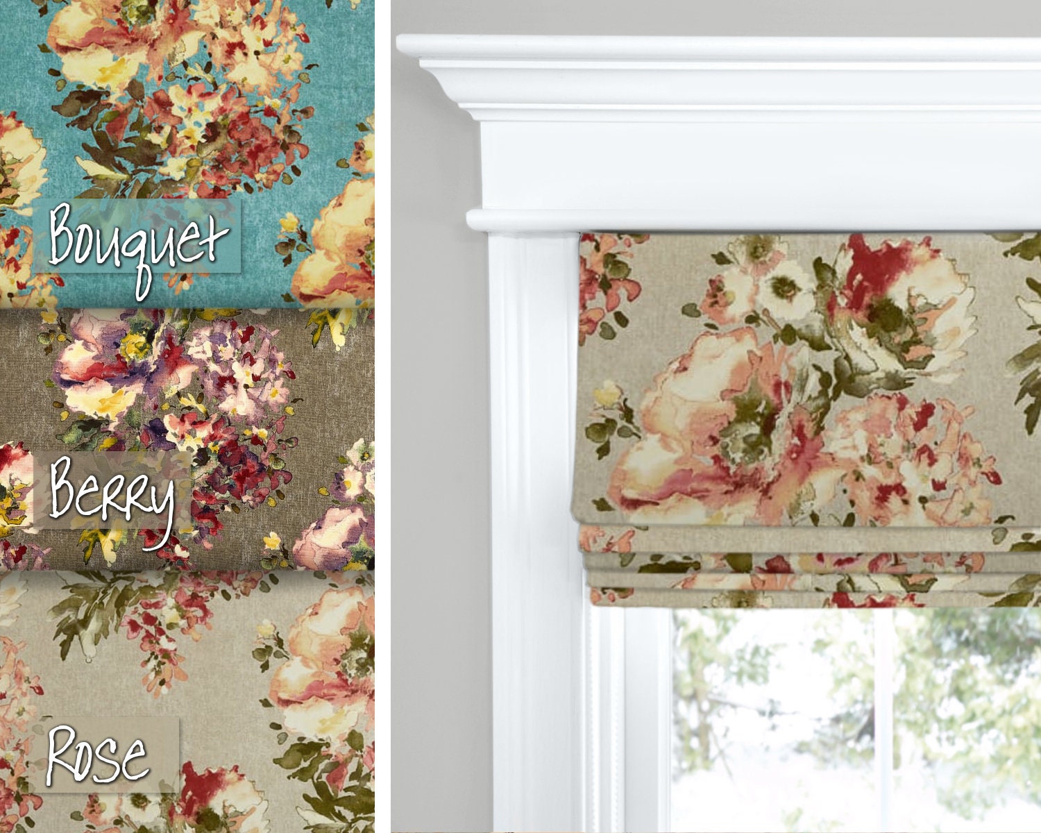 Spring Floral roman shades custom made. Includes lining Etsy