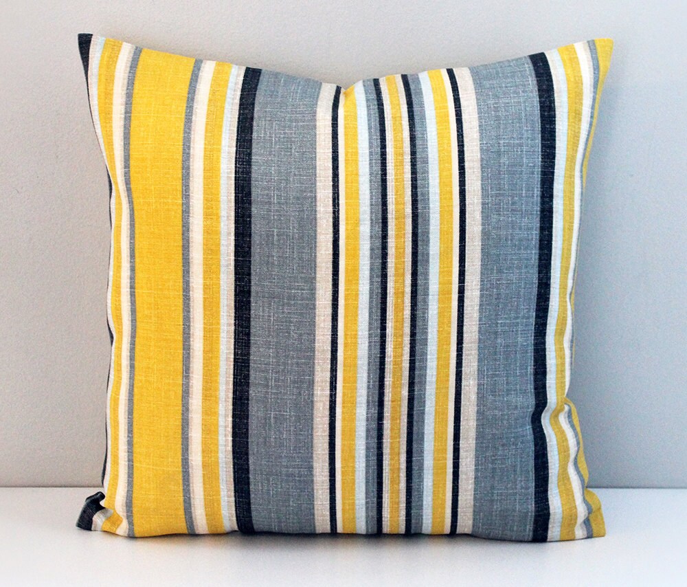 Blue and yellow stripe indoor outdoor cushion cover Etsy
