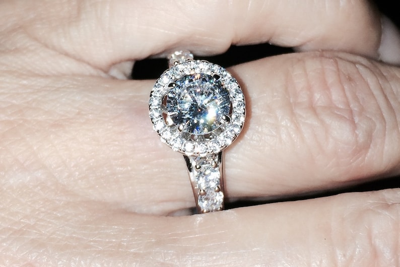 1.26 Ct Engagement ring Round Halo ring Fashion ring,Sterling filigree Vintage look Pave Engagement ring,ABIGAIL Simulated Diamond