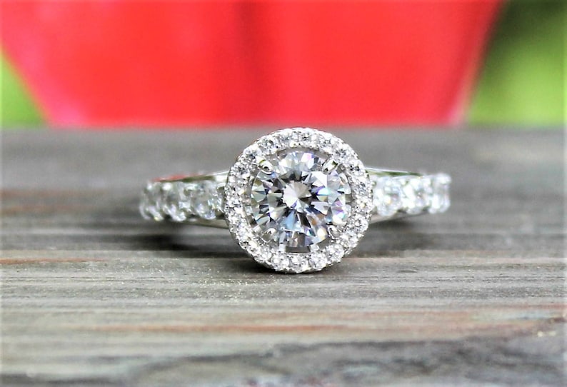 1.26 Ct Engagement ring Round Halo ring Fashion ring,Sterling filigree Vintage look Pave Engagement ring,ABIGAIL Simulated Diamond