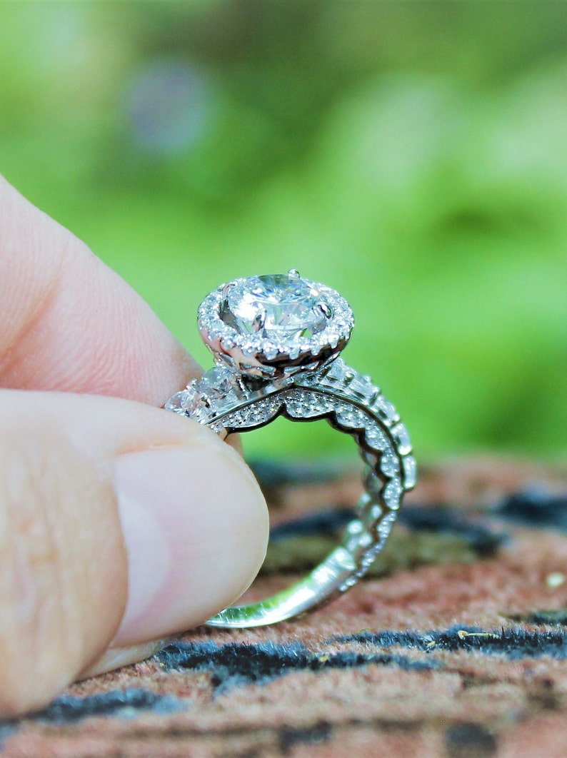 1.26 Ct Engagement ring Round Halo ring Fashion ring,Sterling filigree Vintage look Pave Engagement ring,ABIGAIL Simulated Diamond