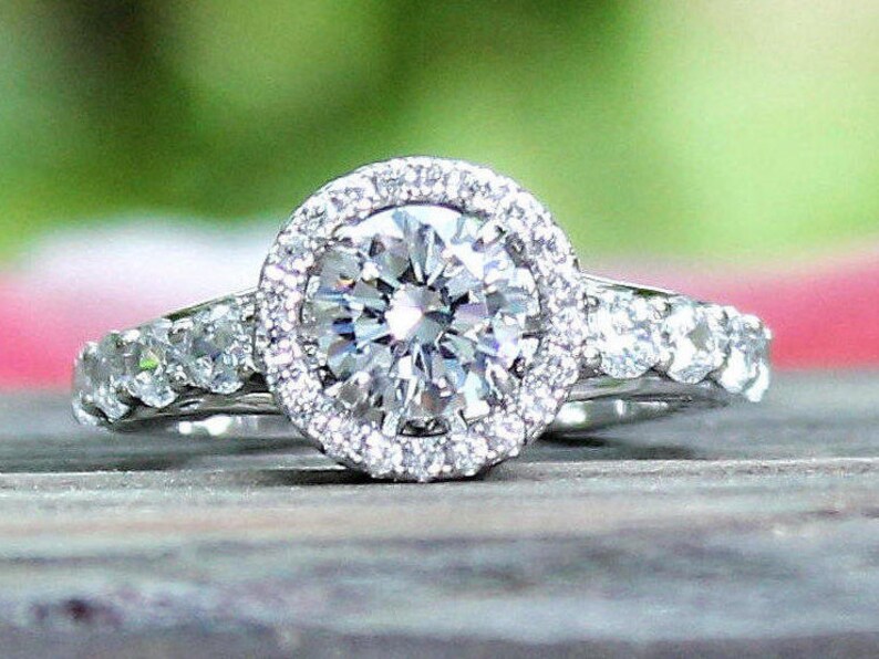 1.26 Ct Engagement ring Round Halo ring Fashion ring,Sterling filigree Vintage look Pave Engagement ring,ABIGAIL Simulated Diamond
