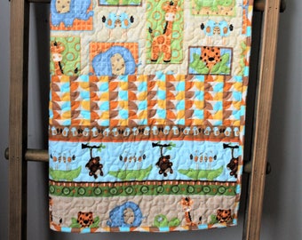 Baby quilt elephant quilt toddler elephant gender neutral baby bedding toddler animal quilt beige blue bedding handmade quilt baby shower