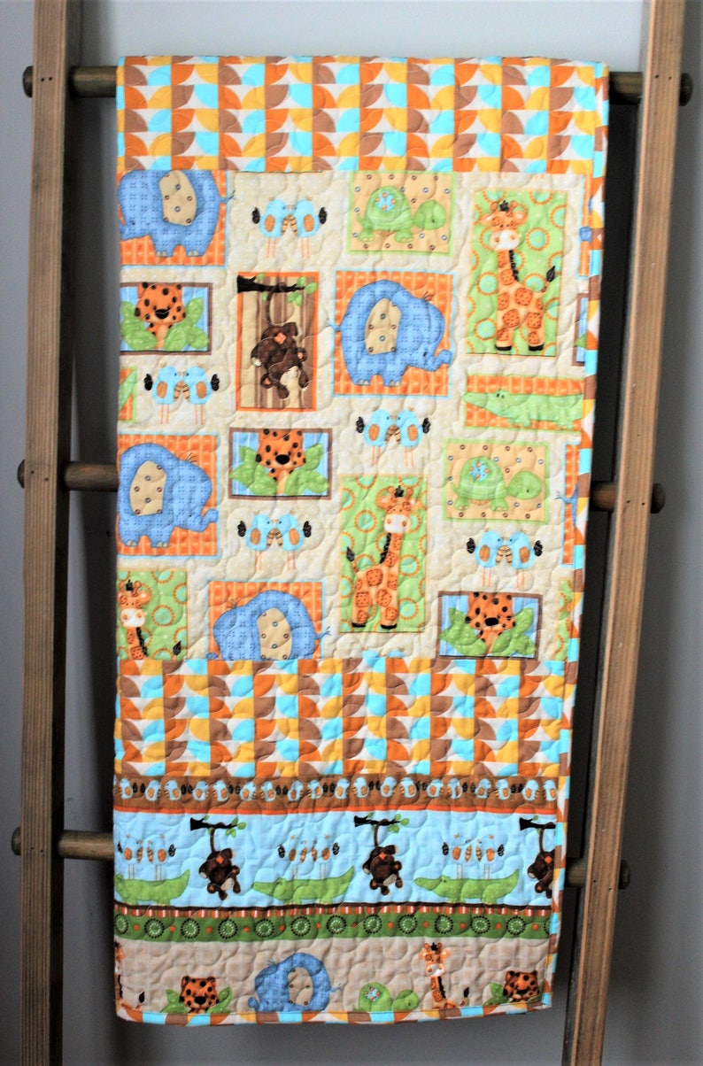 Baby quilt toddler quilt elephant gender neutral baby bedding toddler animal quilt beige blue bedding handmade quilt baby shower gift
