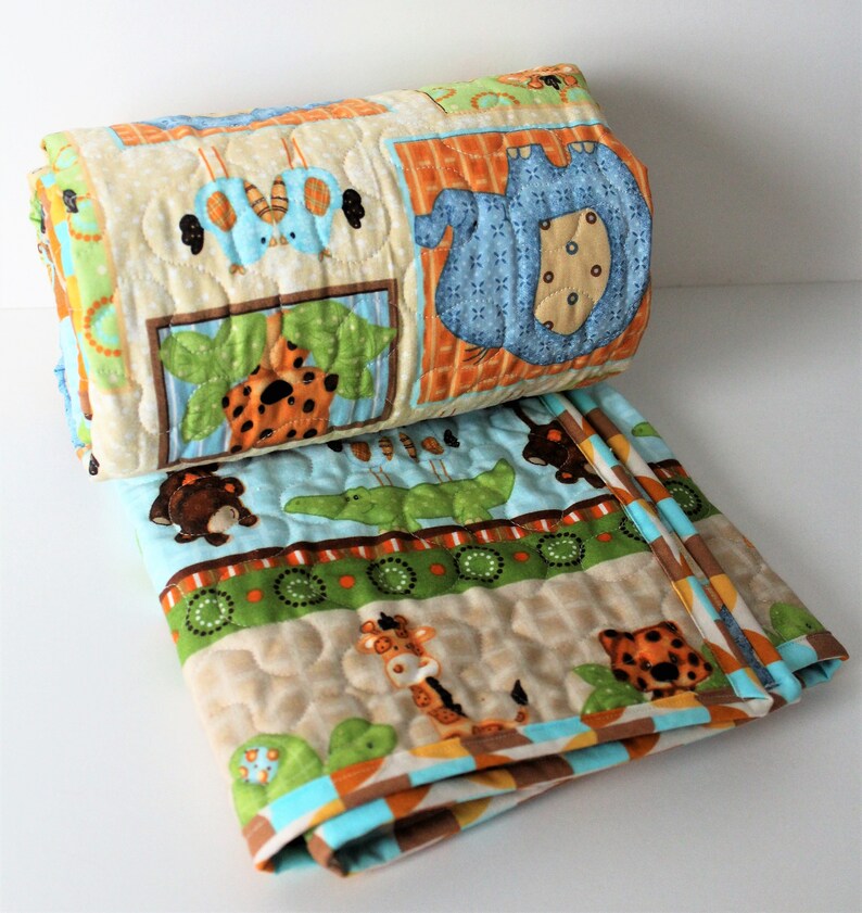 Baby quilt toddler quilt elephant gender neutral baby bedding toddler animal quilt beige blue bedding handmade quilt baby shower gift