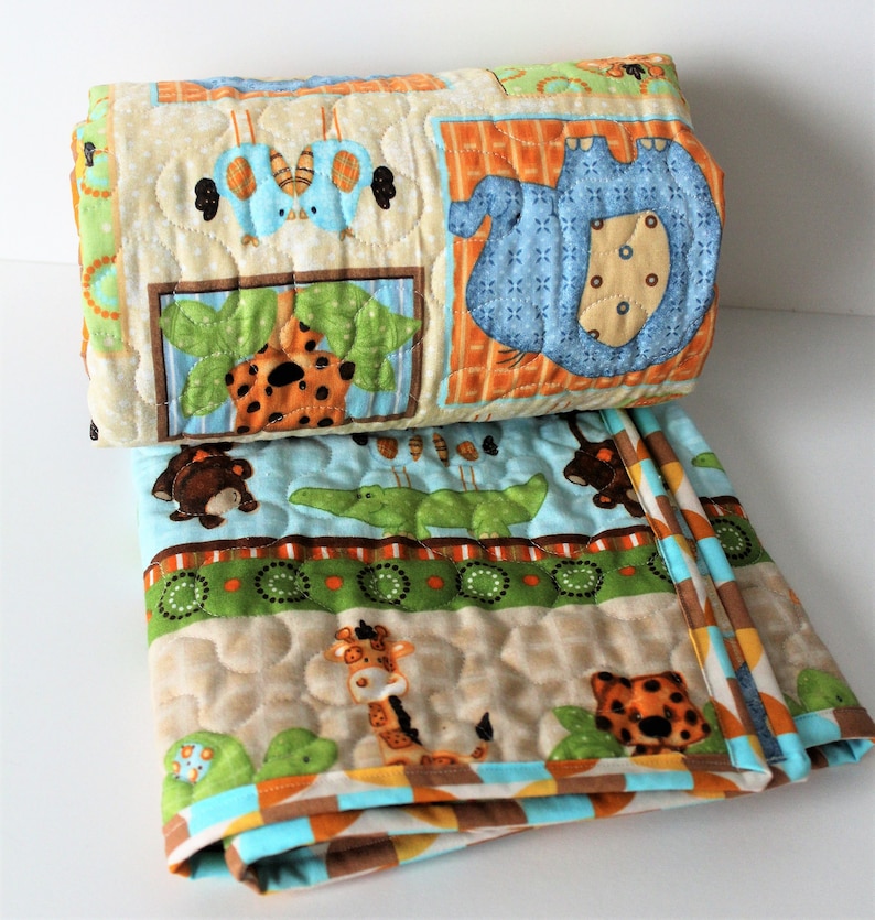 Baby quilt toddler quilt elephant gender neutral baby bedding toddler animal quilt beige blue bedding handmade quilt baby shower gift