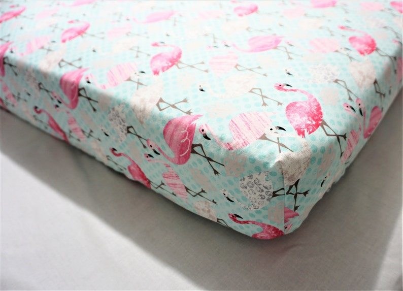 Baby Bedding Girl Crib Sheet Aqua Nursery Pink Flamingo Boho