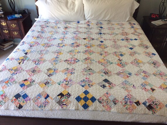Vintage Quilt 1930 S 1940 S 9 Patch Beauty Of A Quilt Hand Quilted A Cherished And Much Loved Quilt 72 X 86