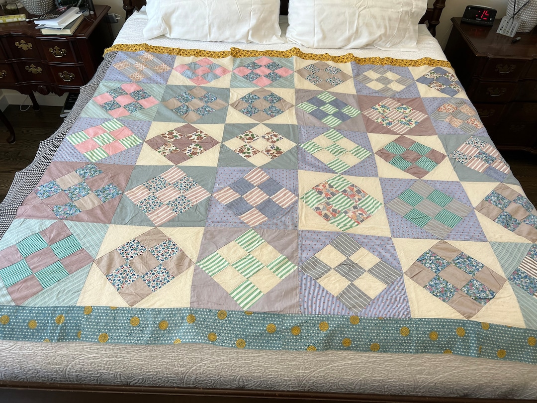 Vintage Hand Sewn Quilt Top. 9 Patch on Point. 19401950s. Measures 64 X 78. Etsy