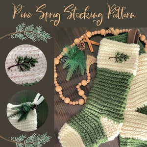 CROCHET PATTERN - Christmas Stocking  - Pine Spring Stocking - holiday embroidery - Christmas gifting