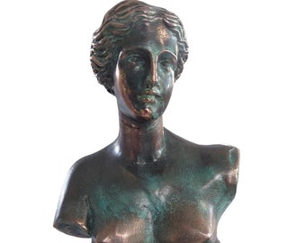 Sculpture buste en bronze de déesse Vénus Aphrodite avec base en marbre mythologie grecque romaine antique 12,5 cm (4,9 po.)