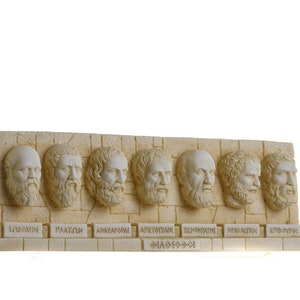 Set of Ancient Greek Philosophers Busts Repousse Alabaster Statue Gold Tone 13.5 Inches