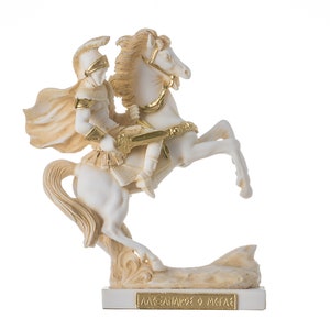 Alexander The Great of Macedonia in his Horse Bucephalus Statue Gold Tone 7&quot;