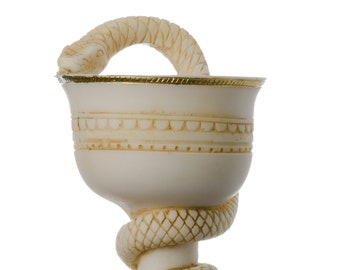Cup Of Asclepius Rod Greek God Of Medicine Doctor Symbol Alabaster Handmade Statue