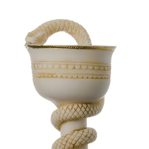 Cup Of Asclepius Rod Greek God Of Medicine Doctor Symbol Alabaster Handmade Statue