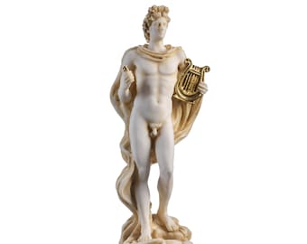 Apollo God Of Music Poetry Art Gold Tone Alabaster Statue Sculpture 9.05"