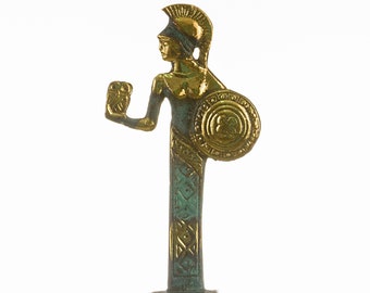 Goddess athena with owl and shield handmade solid bronze 6.10&quot;