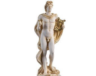 Apollo God Of Music Poetry Art Gold Tone Alabaster Statue Sculpture 6.69"