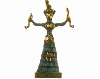 Minoan Snake Serpent Goddess of Crete Ariadne Knossos Solid Bronze Handmade 4.33&quot;