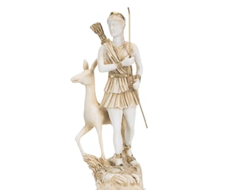 Göttin Artemis Diana Statue Griechisch Mond Gold Ton Alabaster 10,4 Zoll