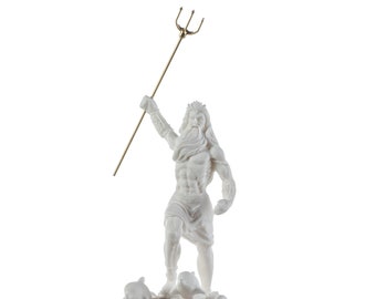 Poseidon Greek God of the Sea With Trident Alabaster Statue Figurine 6.5 Inches