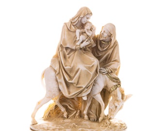 Holy Family Jesus Christ Mary Joseph Alabaster Statue Religious Gold Tone Handmade 9.9 Inches