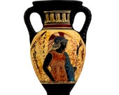 Ancient Greek Minoan Amphora Handmade Pottery Vase With Goddess Athena Ceramic