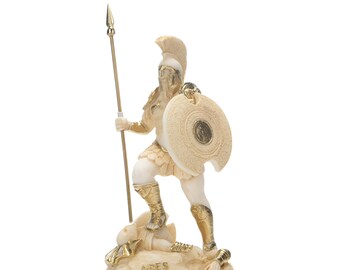 Ares Mars God of War Zeus Son Roman Statue Alabaster Gold Tone 5.5 Inches