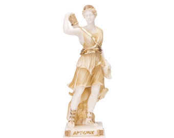 Göttin Artemis Diana Statue Griechisch Mond Gold Ton Alabaster 22 cm