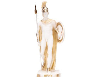 Ares Mars Bóg Wojny Syn Zeusa Rzymska Statua Alabaster Złoty Ton 7,4 Cala