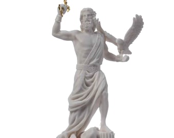 Zeus Greek God Jupiter Thunder Statue Figurine Alabaster 7.08"