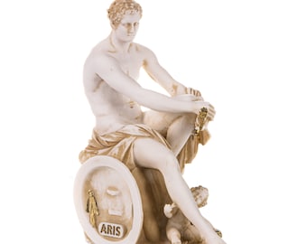 Ares Mars Bóg Wojny Syn Zeusa Alabaster Statuetka Złoty Ton 6,5 Cala