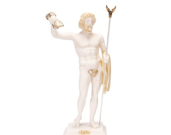 Zeus Greek God Jupiter Thunder Statue Figurine Gold Alabaster 9.64 Inches