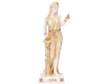 Hestia Goddess of the hearth, home family, and the state Statue Gold Tone 9.05 Inches