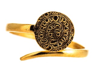 925 Sterling Silver Phaistos Disc Ring Adjustable Gold Plated Ancient Minoan Greek Coin