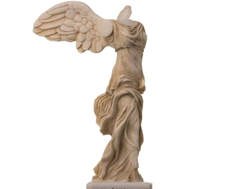 Winged Nike Victory of Samothrace Statue Gold Tone Alabaster Ancient Ruins Louvre Museum  Figurine 7.8 Inches
