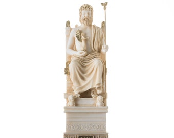 Zeus Op Troon Jupiter God Grieks Romeins Beeld Kunst Sculptuur Figuur Home Gold Tone 9.84" 25cm