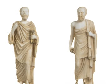 Conjunto de Filósofos Griegos Sócrates Platón Figuras Estatuas de Alabastro Tono Dorado 9.5 Pulgadas
