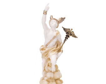Hermes Mercury God Zeus Son Roman Statue Alabaster Gold Tone 9.8 Inches