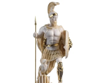 Ares mars god of war zeus son roman statue alabaster gold tone 9.84"