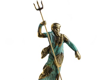 Poseidon Griechischer Gott des Meeres mit Trident Statue Handarbeit Massiv Bronze 8,4 Zoll